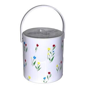 Phoenix Ice Bucket Caddy Lid Strainer Grate Handle Tulip Flowers Mid Century Vtg